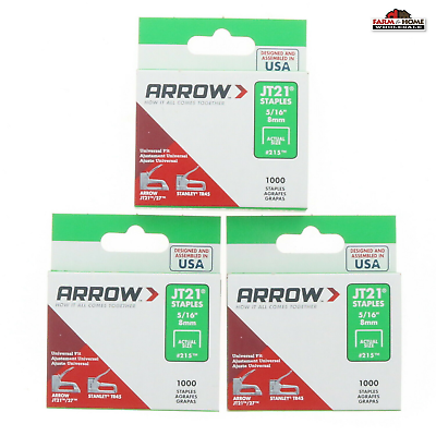 (3) Arrow JT21 8mm 5/16" Staples 3000 Count ~ New ARROW FASTENER JT21 5/16" Staples