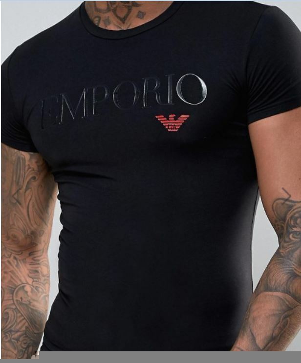 Emporio Armani Black Men's T-Shirt Round Neck,Muscle fit,Size M*L*XL,Glossy logo Armani 8054523473201