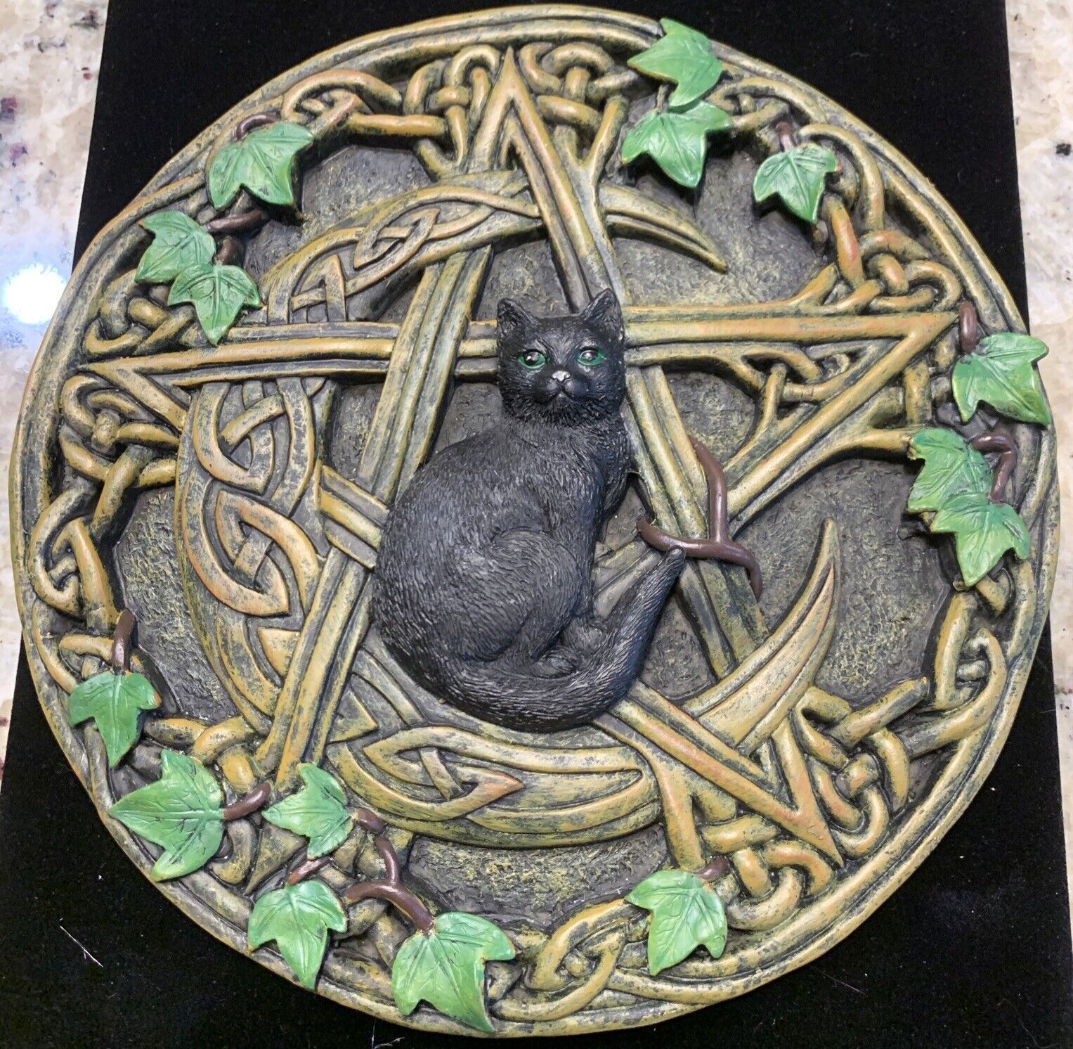 New Last One Cat Pentacle Plaque Dryad Design Wicca Pentagram Altar Stone Finish Dryad Design