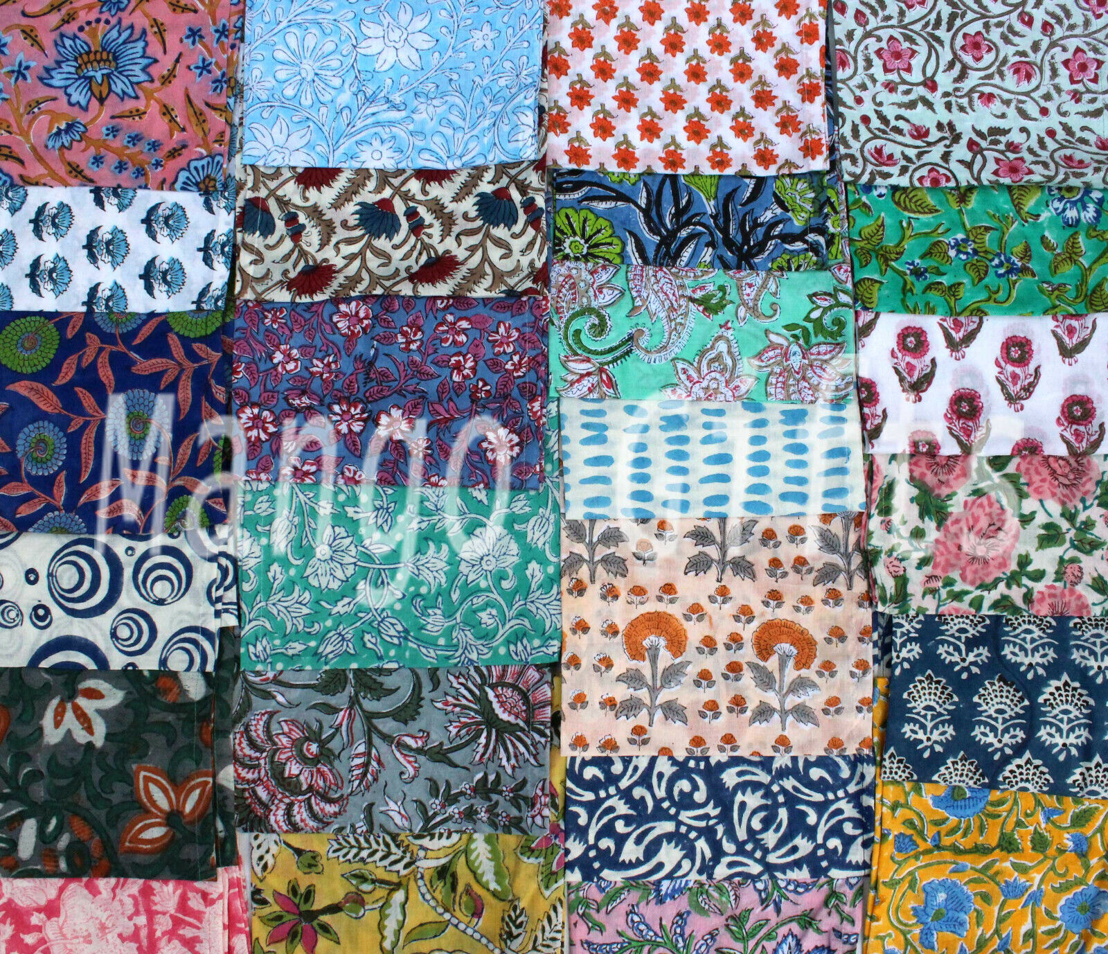Indian Hand Block Print 100%Cotton Voile Fabric Napkins Set 24 Pc Floral Assort Block Does Not Apply - фотография #9