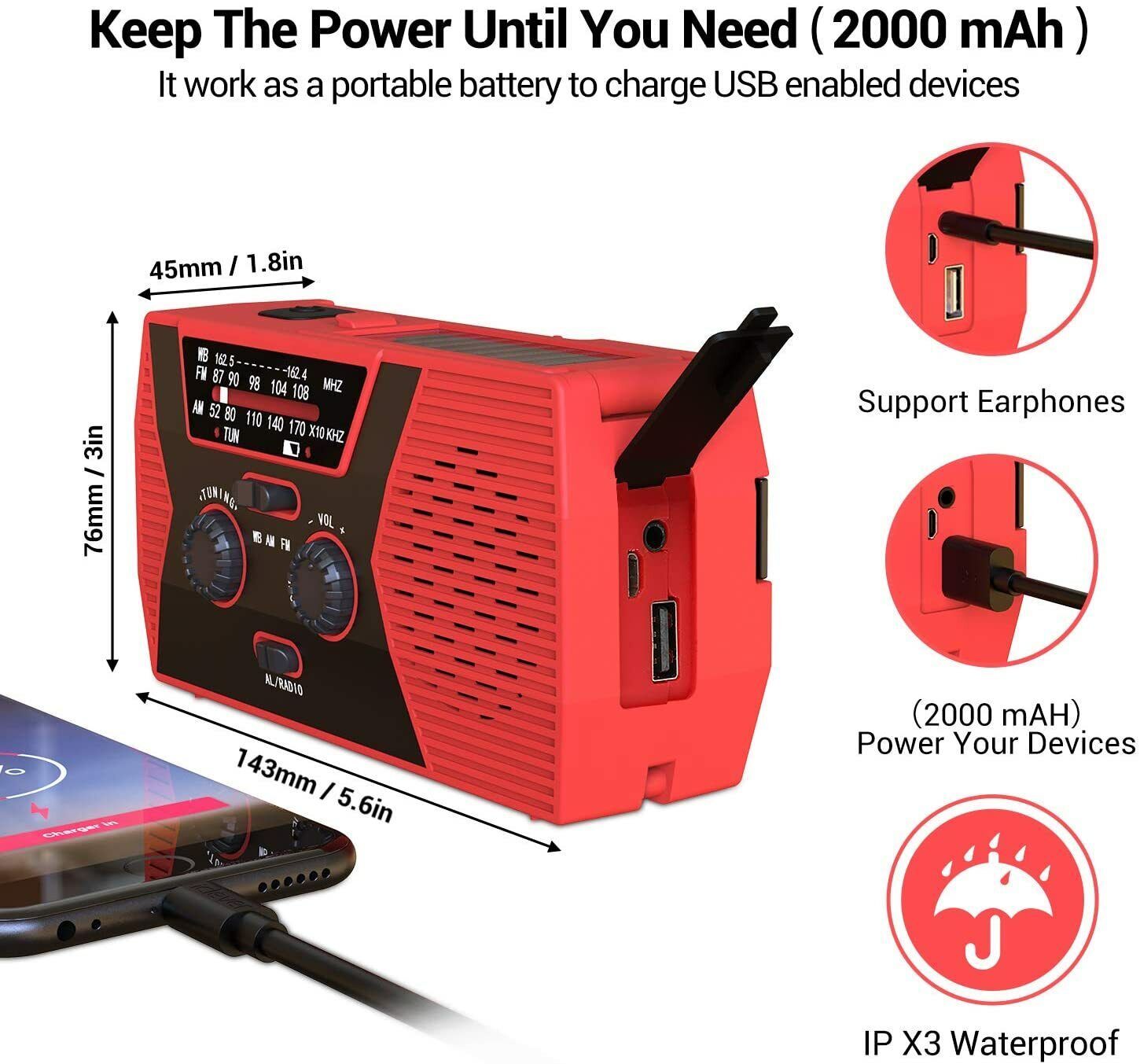 2000mAh Emergency LED Radio Solar Hand Crank AM/FM/NOAA Flashlight Phone Charger Esky Does Not Apply - фотография #3