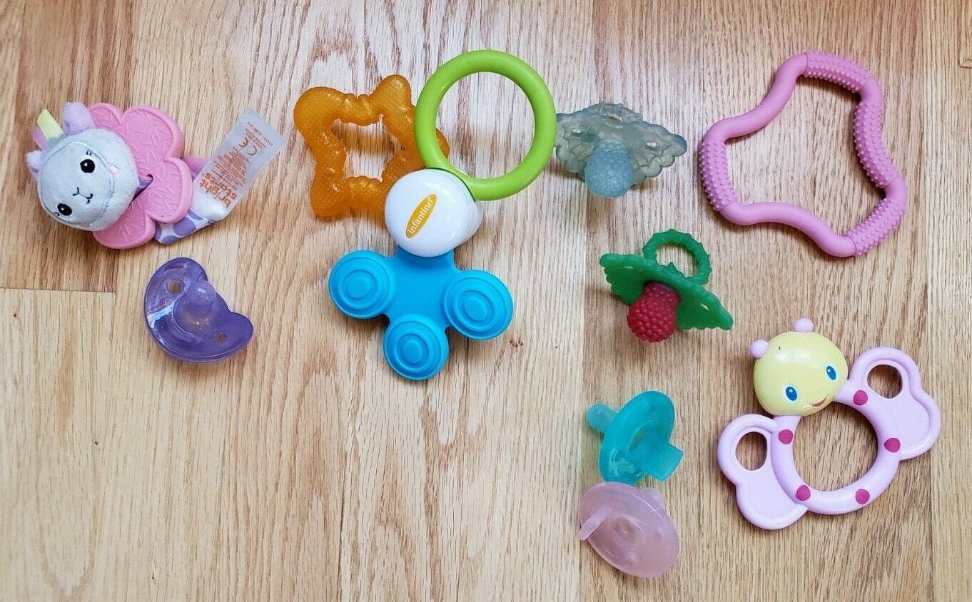 Teether Lot of 9 Miscellaneous Pacifier Infant Teething Soothing Chewable Rubber Unbranded Does Not Apply