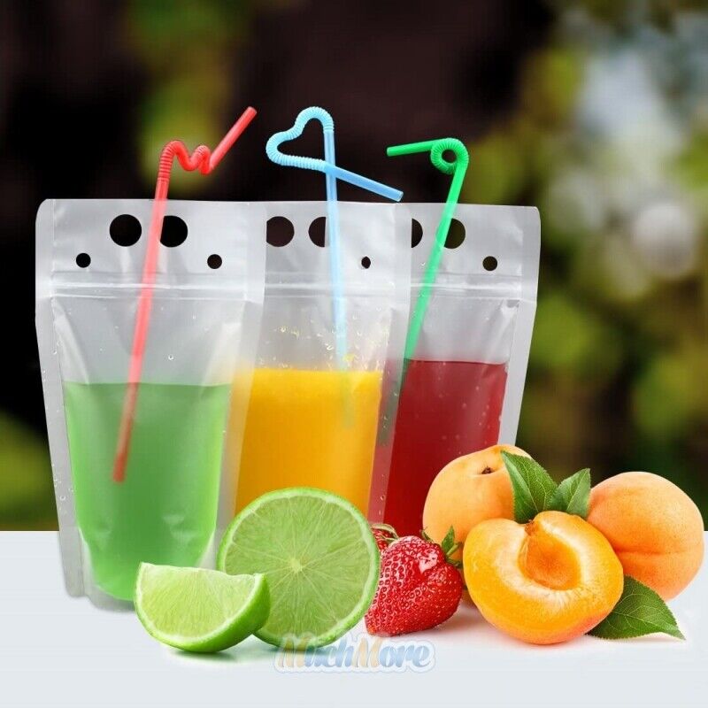 100PCS Drink Pouches Bags Stand-Up Zipper w/ Straws&Funnel for Cold & Hot Drinks Unbranded Does not apply - фотография #2