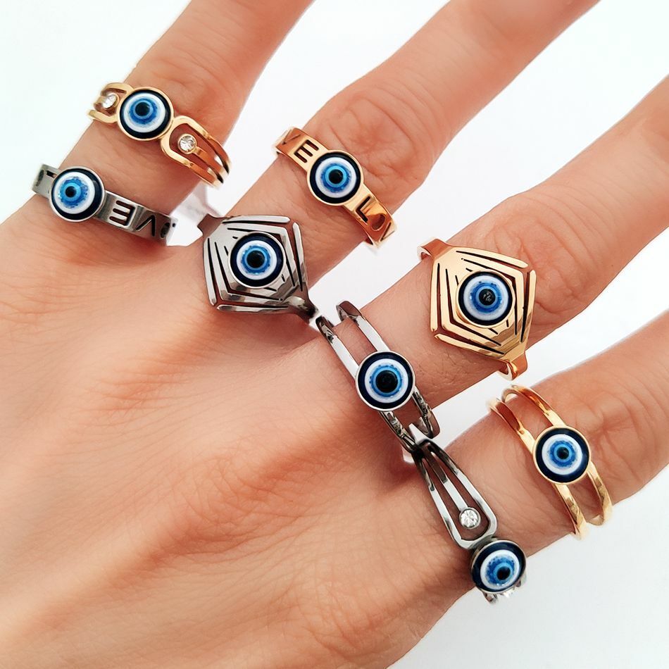 36pcs Vintage Style Stainless Steel Blue Eye Ring Retro Punk Women's Lucky Ring Unbranded - фотография #7
