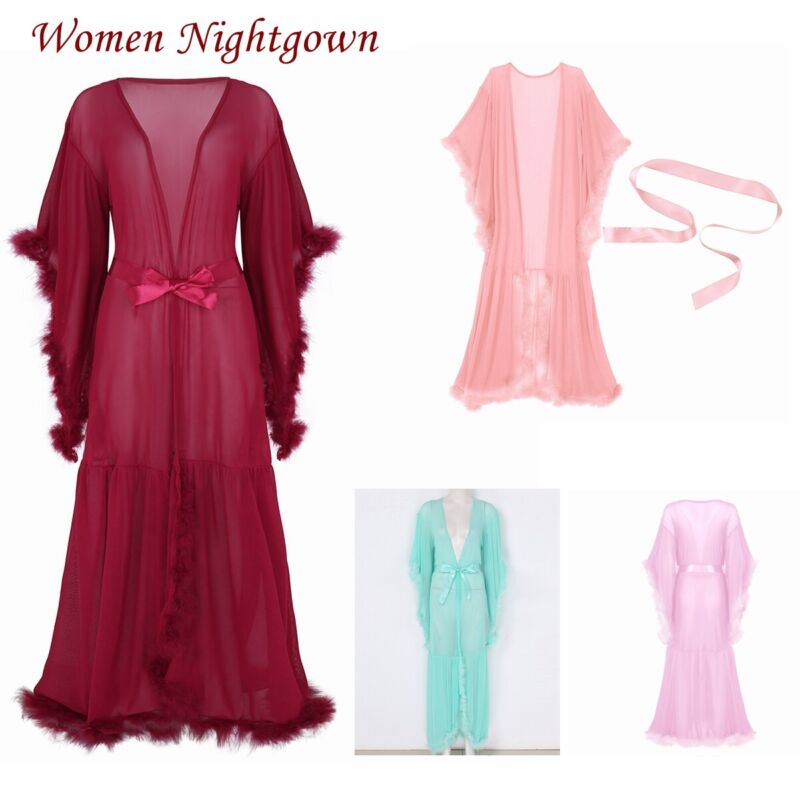 Sexy Women Lingerie Mesh Long Dress Babydoll Nightgown Bathrobe Sleepwear Unbranded Does Not Apply - фотография #2