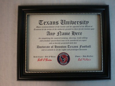 HOUSTON TEXANS, TEXANS  FOOTBALL    MAN CAVE   CERTIFICATE   DIPLOMA  GIFT  Без бренда - фотография #2