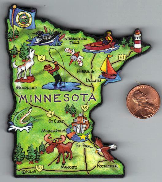 MINNESOTA MAGNET ASSORTMENT 3 NEW STATE SOUVENIRS includes  JUMBO MAP MAGNET     Без бренда - фотография #2