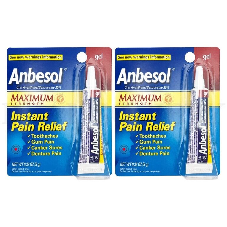 Anbesol Gel Maximum Strength Oral Toothache Pain Relief 0.33 oz. - Lot of 2 Anbesol 0183