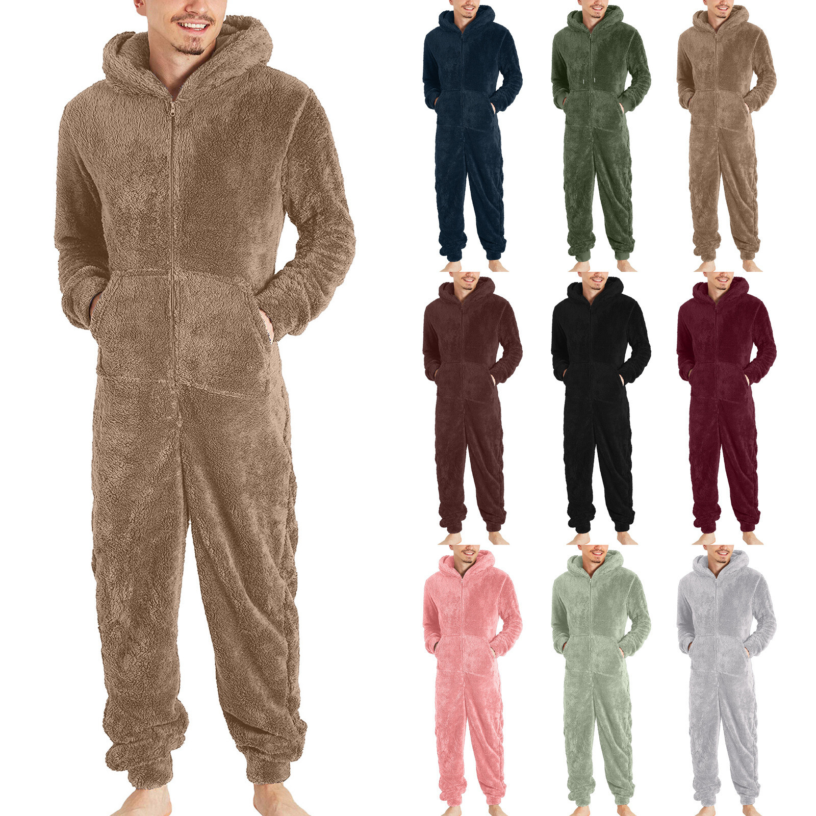 Men Artificial Wool Long Sleeve Pajamas Casual Jumpsuit Pants for Men Formal Unbranded Does Not Apply