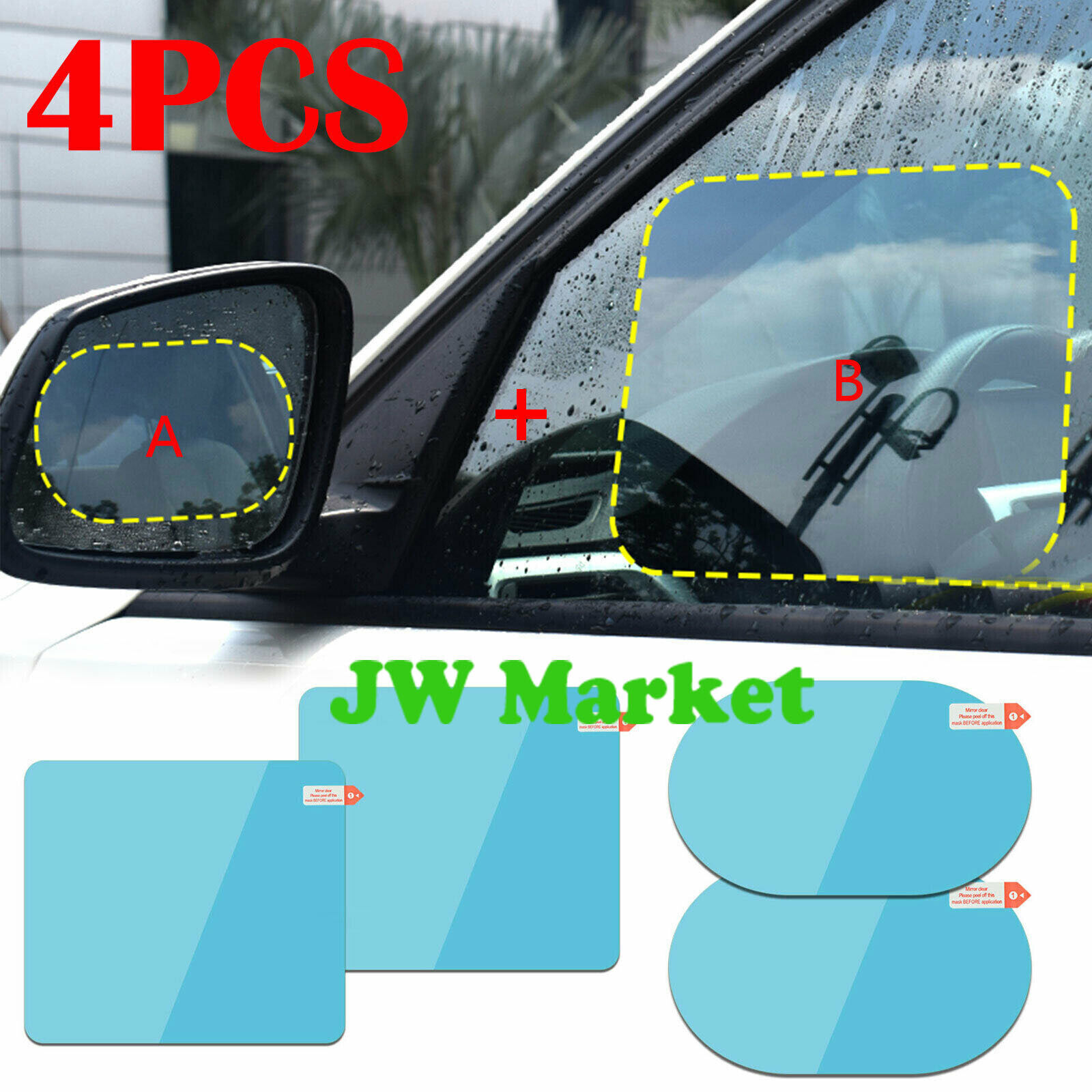 4x Waterproof For Car Rearview Mirror Rainproof Anti-Fog Rain-Proof Film Sticker Unbranded/Generic Does Not Apply