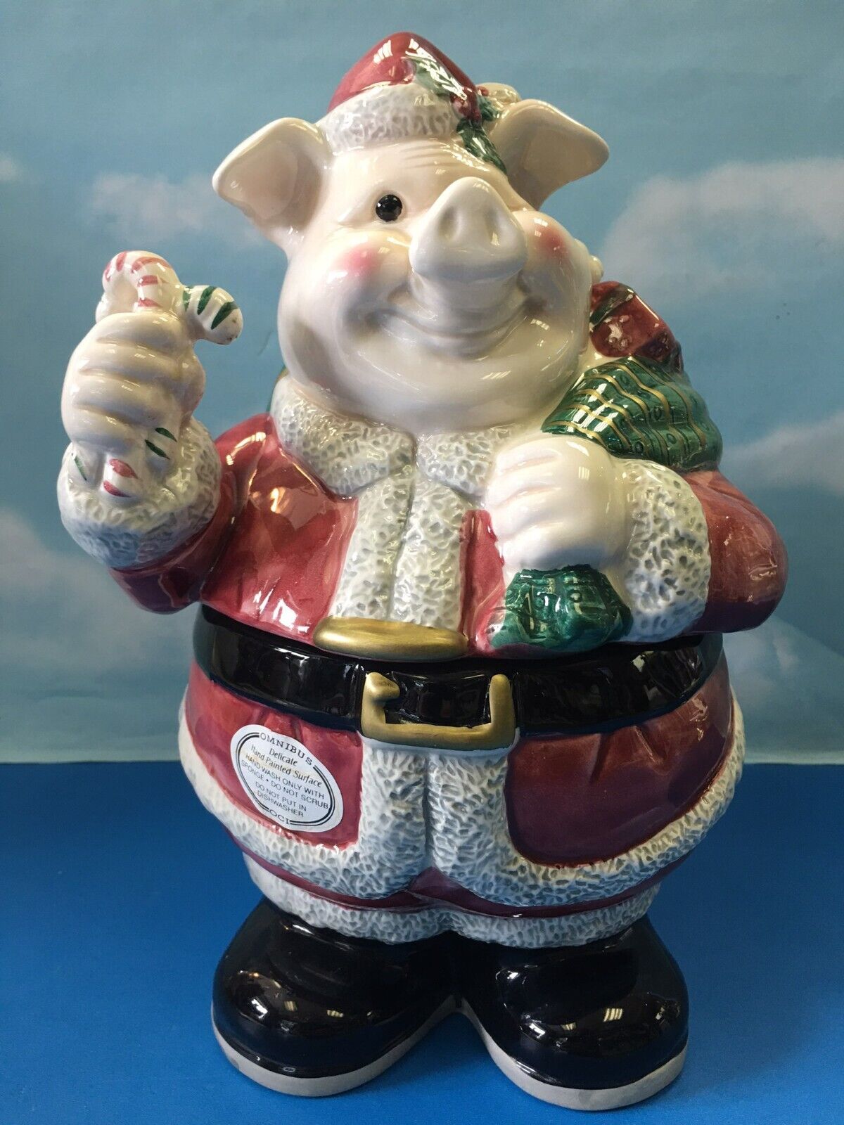 FITZ & FLOYD OMNIBUS OCI  VINTAGE  PIG SANTA CLAUS CHRISTMAS COOKIE JAR NEW rare Fitz & Floyd