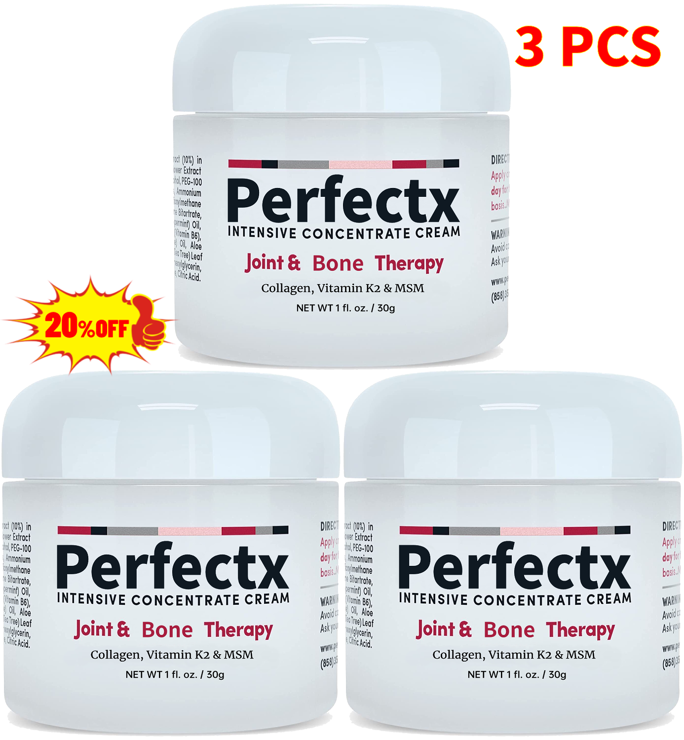 3PCS Perfectx Joint & Muscle Therapy for Relief & Recovery, 1 Oz. Cream Unbranded Does Not Apply