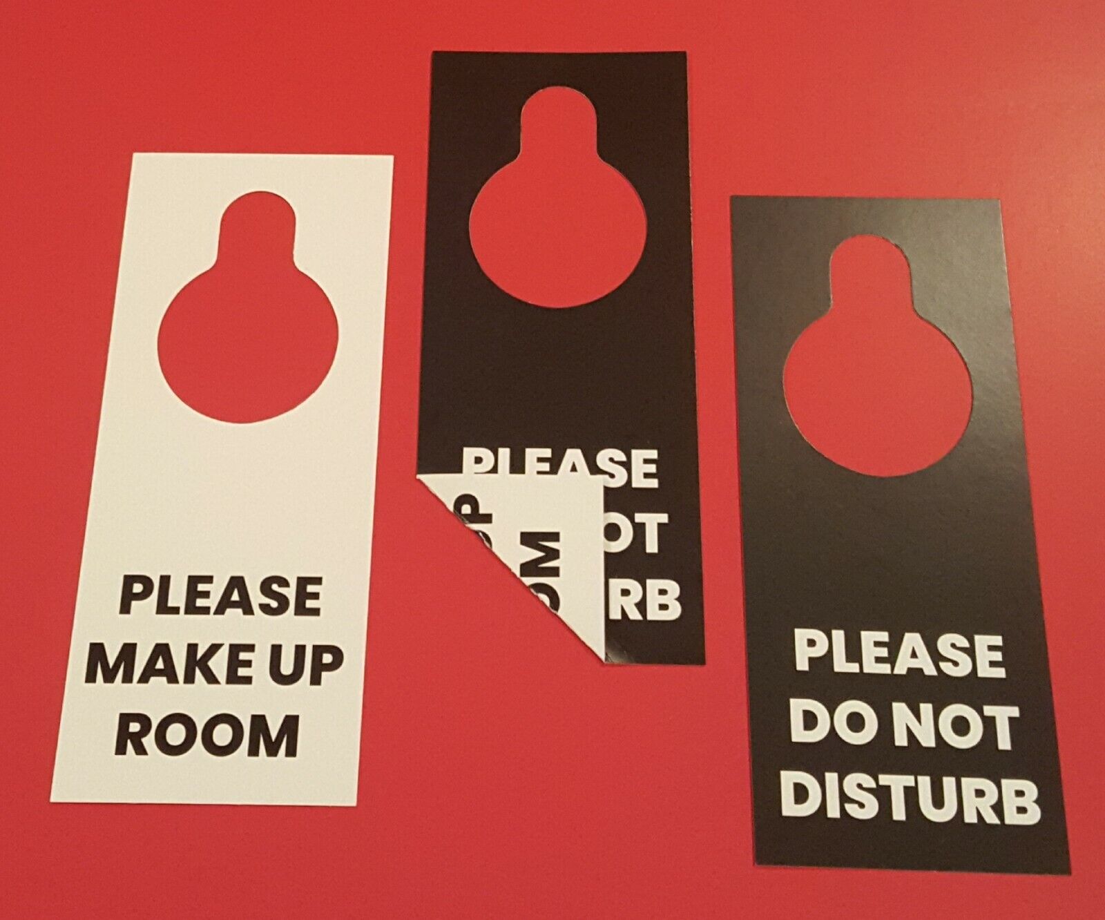 Do Not Disturb / Make up room Door Hanger Sign, Double sided 2 Pack WHITE/BLACK  Industry Standard