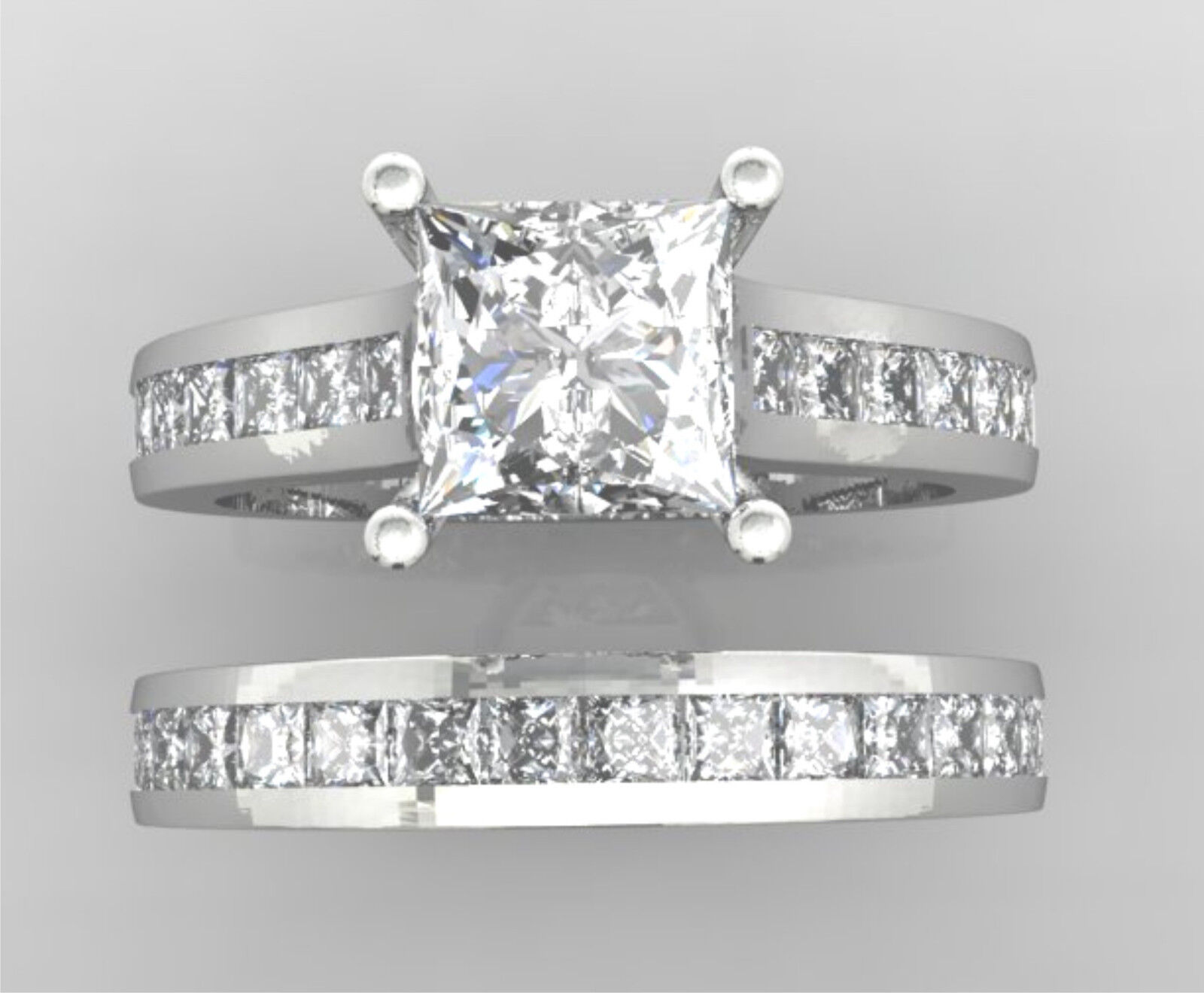 3.25ct Princess cut Diamond Engagement Ring Wedding Band Solid 14k White Gold Angus - фотография #6
