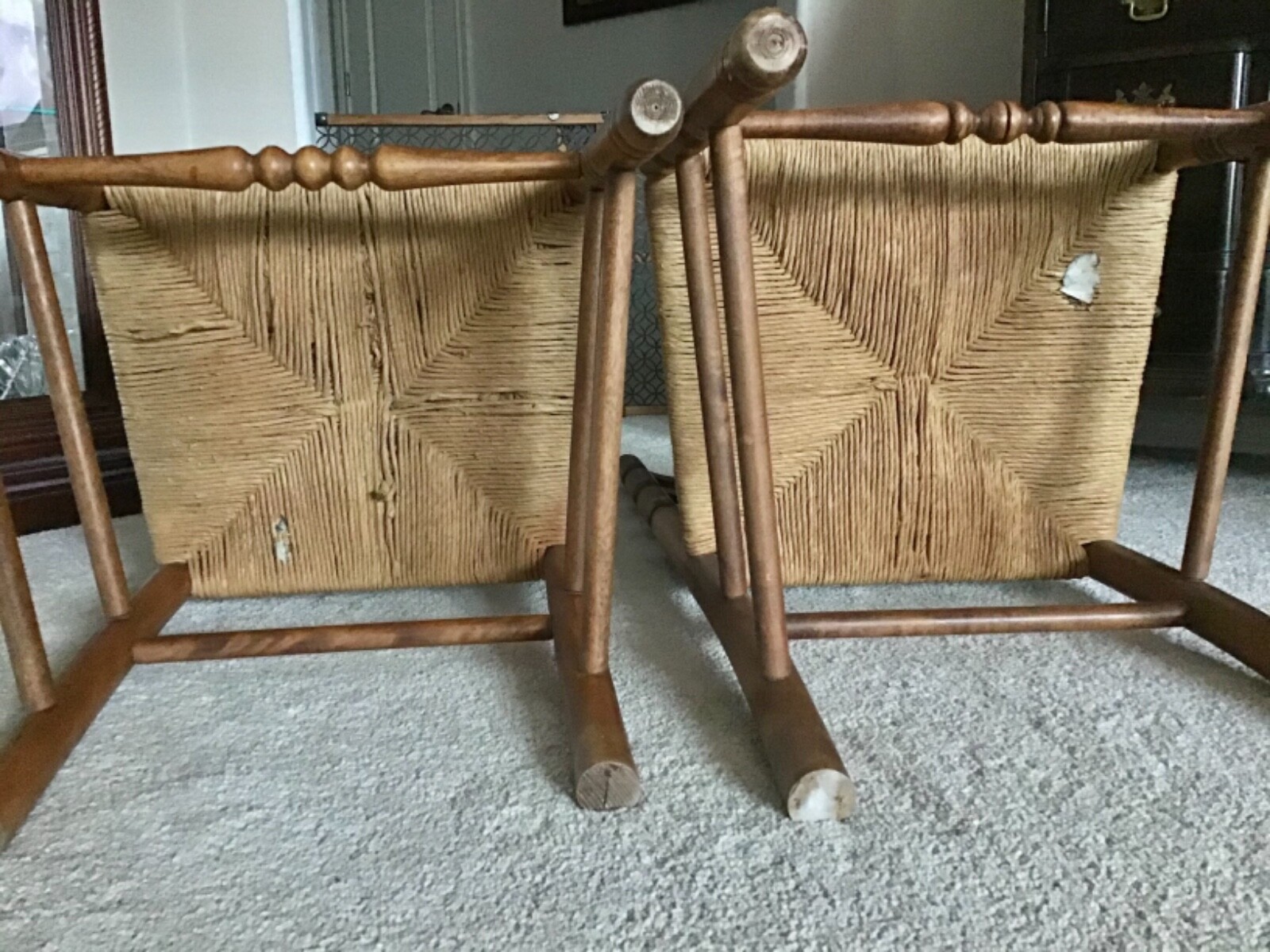 Vintage Ladder Back, Wicker Woven Rush Seat Chairs Unbranded - фотография #4