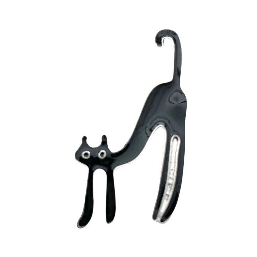 Stretching Scared Skinny Black Cat Metal Enamel Lapel Pin - Brand New Без бренда