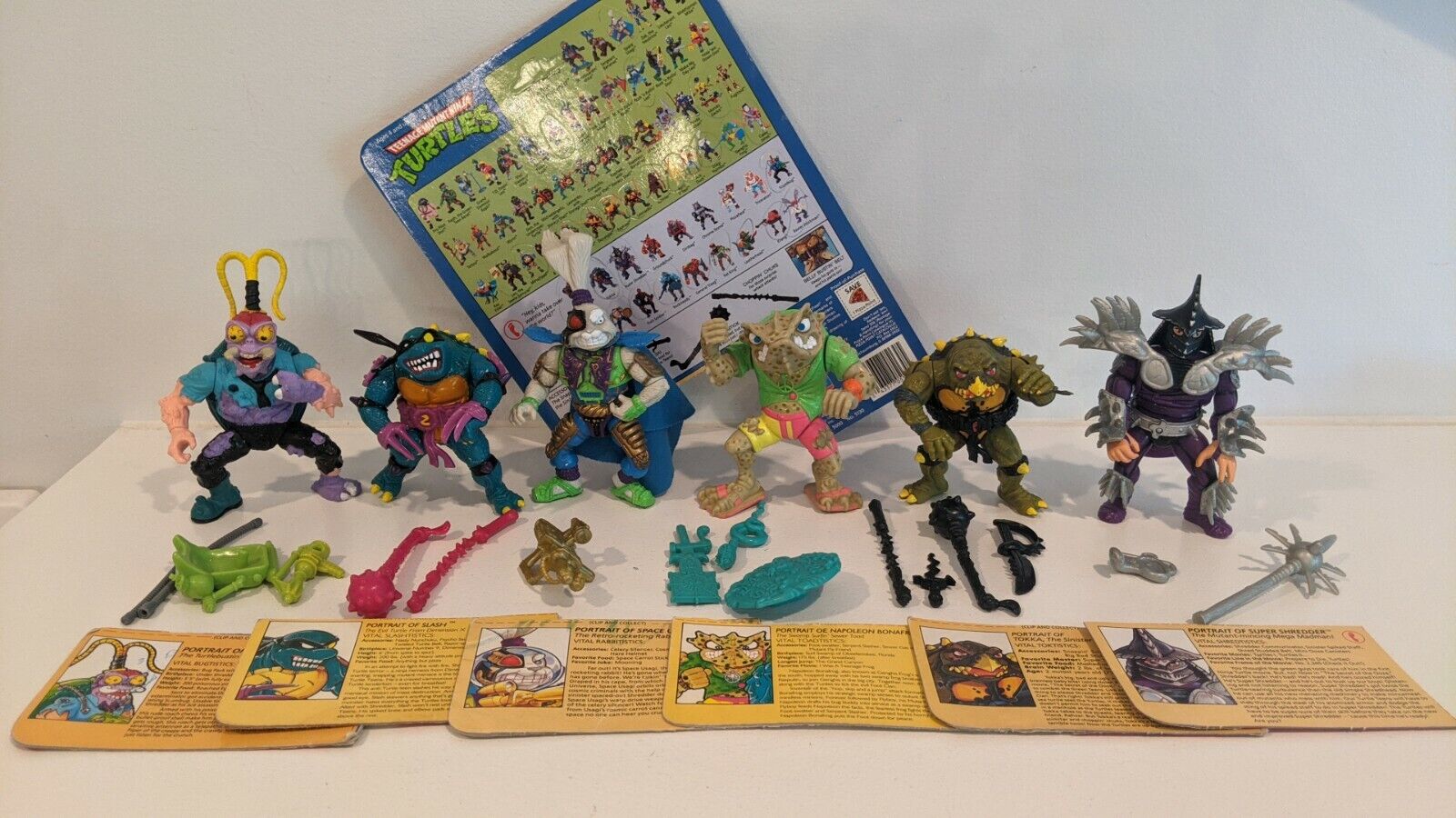 Vintage TMNT Ninja Turtles Figures Accessories Cards Tokka Slash Purple Belt Playmates Toys