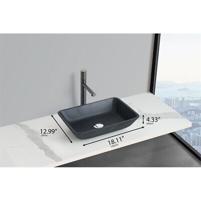 Pemberly Row Rectangular Tempered Glass Vessel Bathroom Sink in Black Без бренда PR-4753-2799467