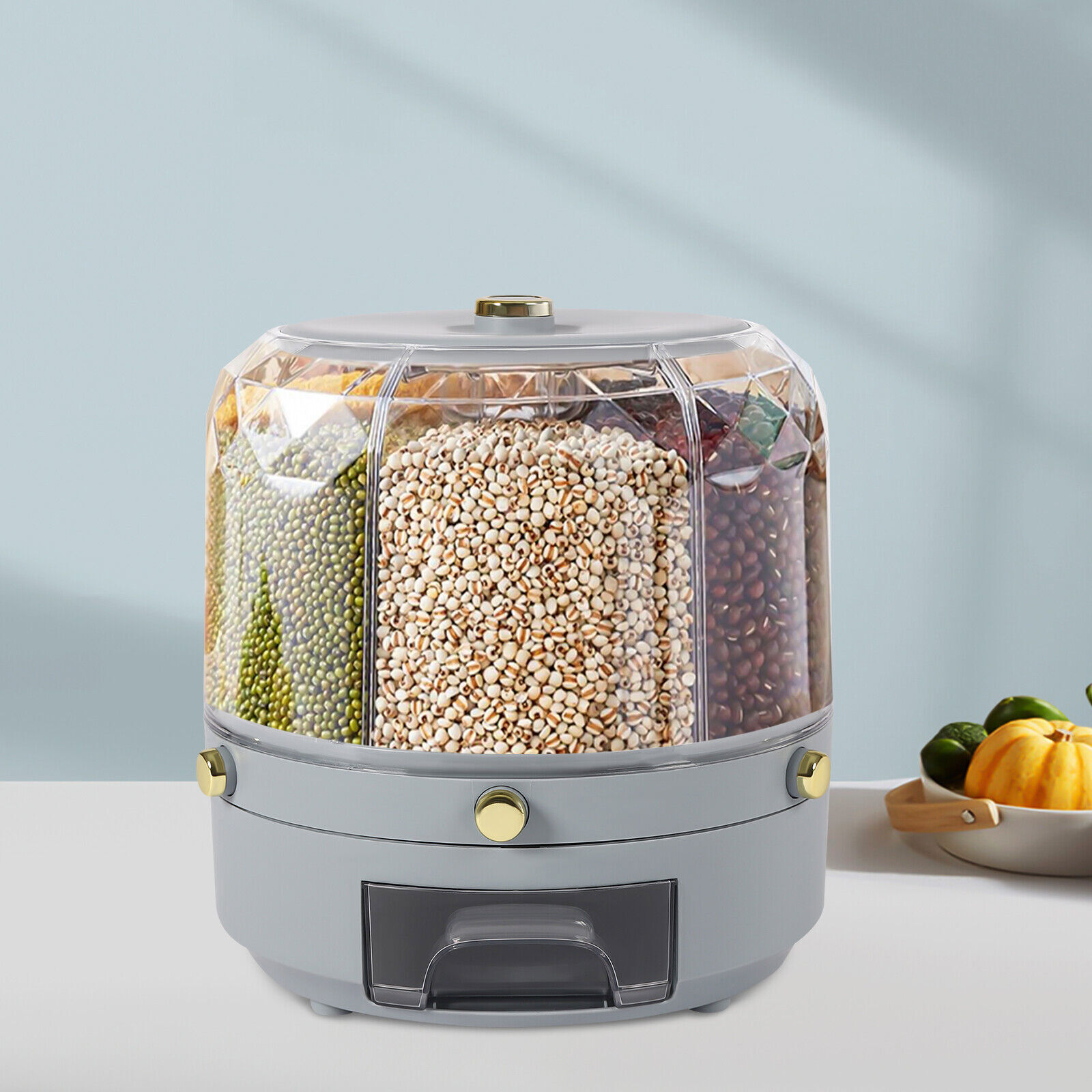 Rice Dispenser Dry Grain Food Storage Container Tank 6-Grid Rotating for Kitchen Unbranded N/A - фотография #4