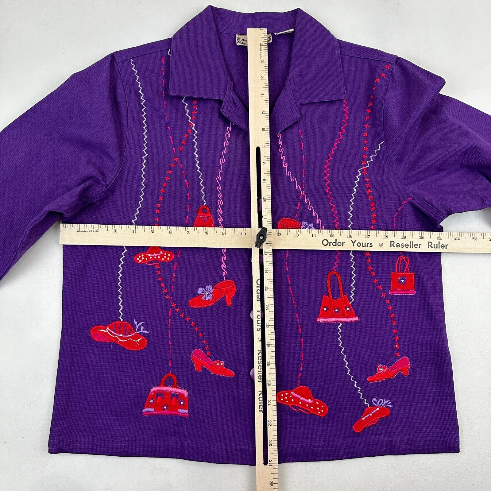 VTG NWT New Directions Purple Red Hat Society Button Jacket Sz L Corduroy Cotton New Directions - фотография #2