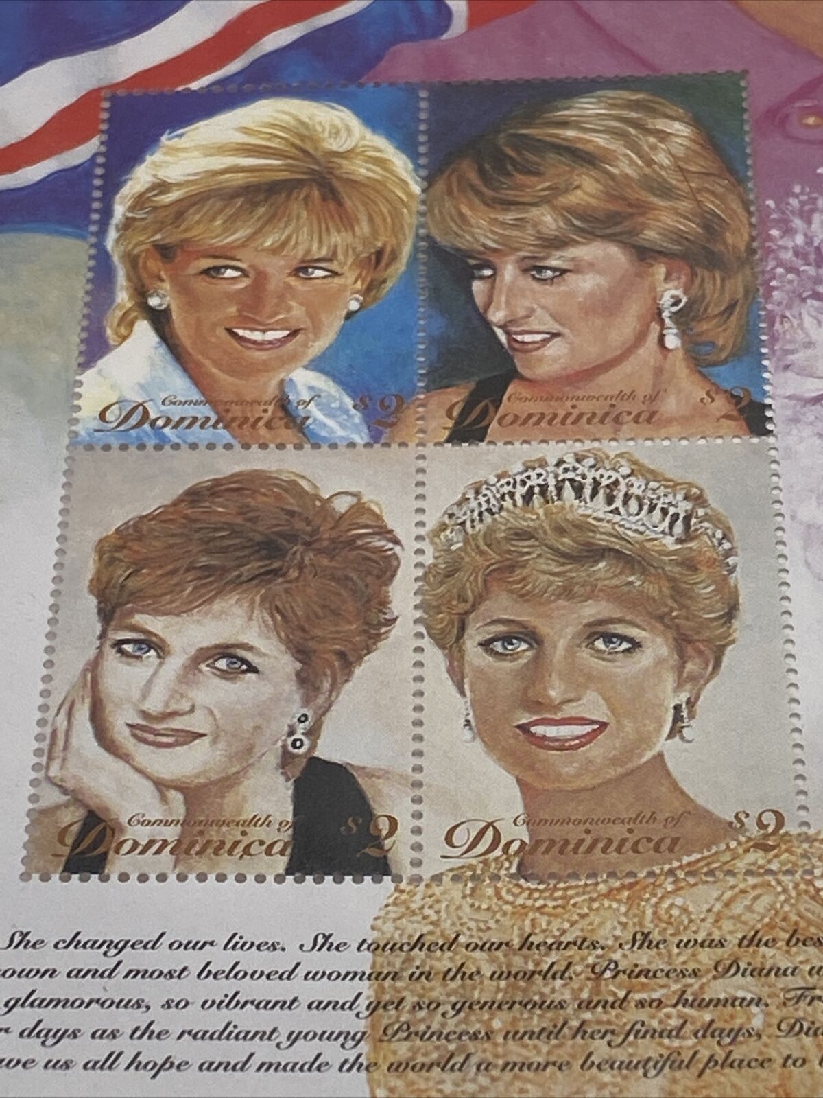 Princess Diana Royal Portraits Plate Block Of 4 Stamps Authenticity Certificate Без бренда - фотография #3