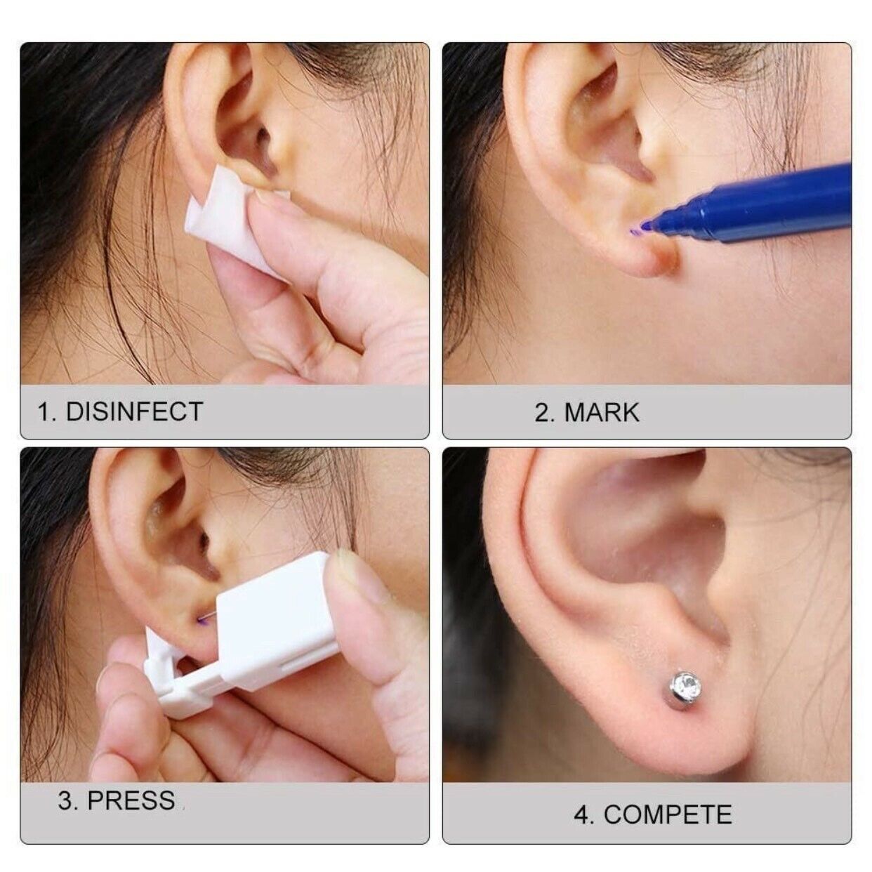 2 Pack Safety Ear Piercing Kit Disposable Self Ear Piercing Gun with Ear Stud216 Bbrand EARRING216 - фотография #4