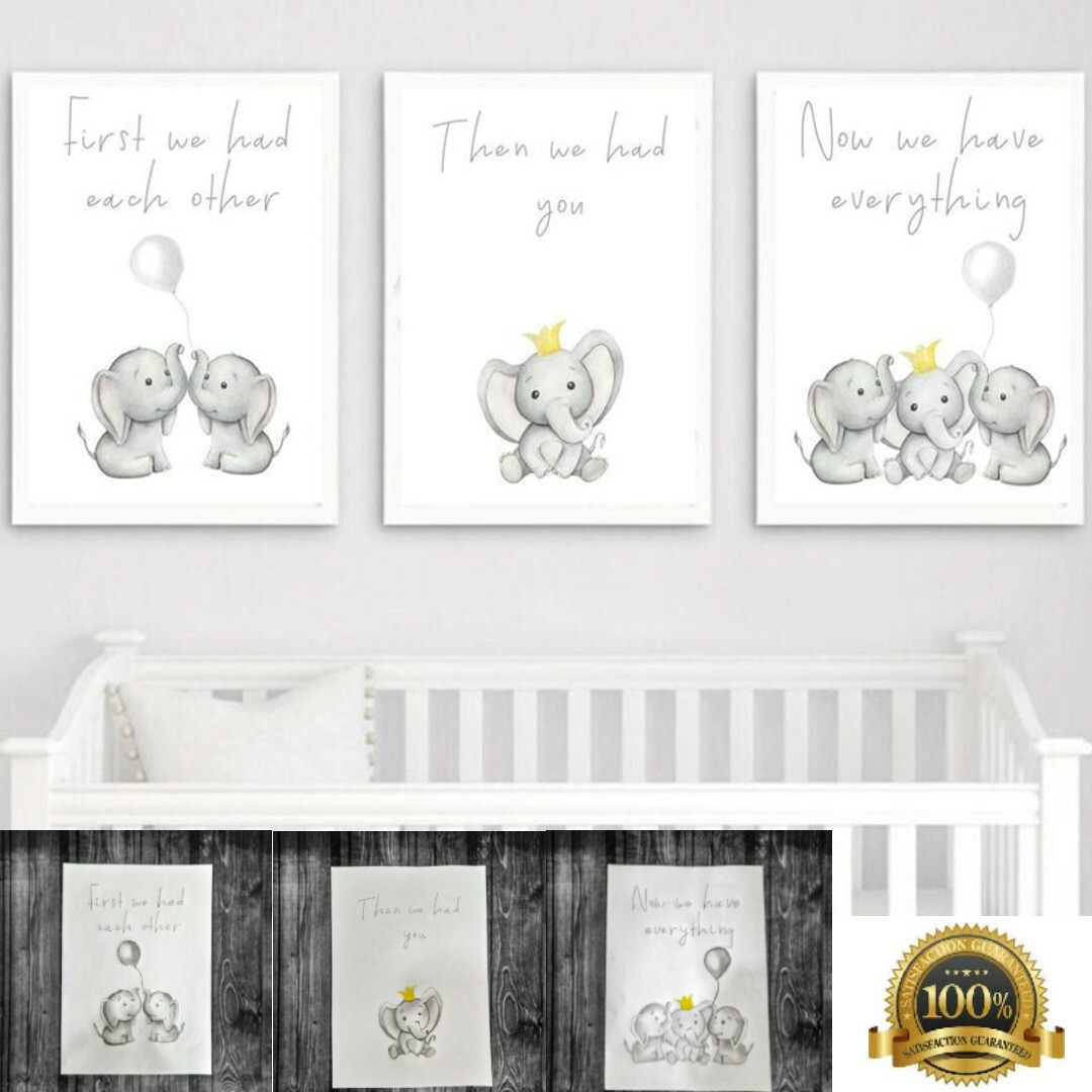 New Elephant Family, Pencil Art, Set Of 3 - Baby Room Wall Art Nursery Decor Elephant - фотография #5