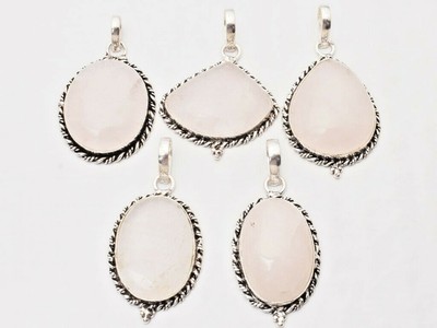 Rose Quartz Gemstone Wholesale Lots 5pcs 925 Silver Plated  Handmade Pendant Handmade