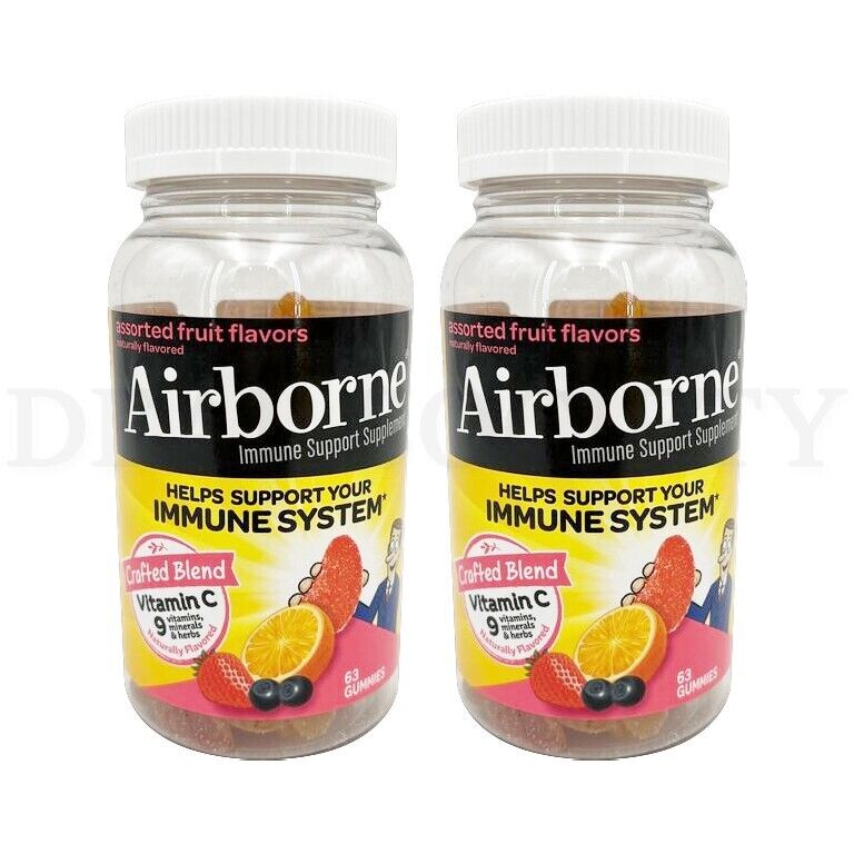 Lot of 2 - Airborne Immune Support Gummies Vitamin C & Zinc - Assorted Fruit Airborne 96299EA