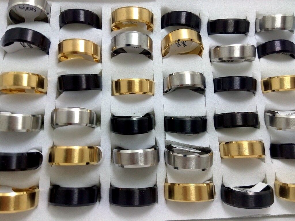 Wholesale Mix lot 50pcs Men's Band Ring Stainless Steel Black gold silver Rings  Unbranded - фотография #5