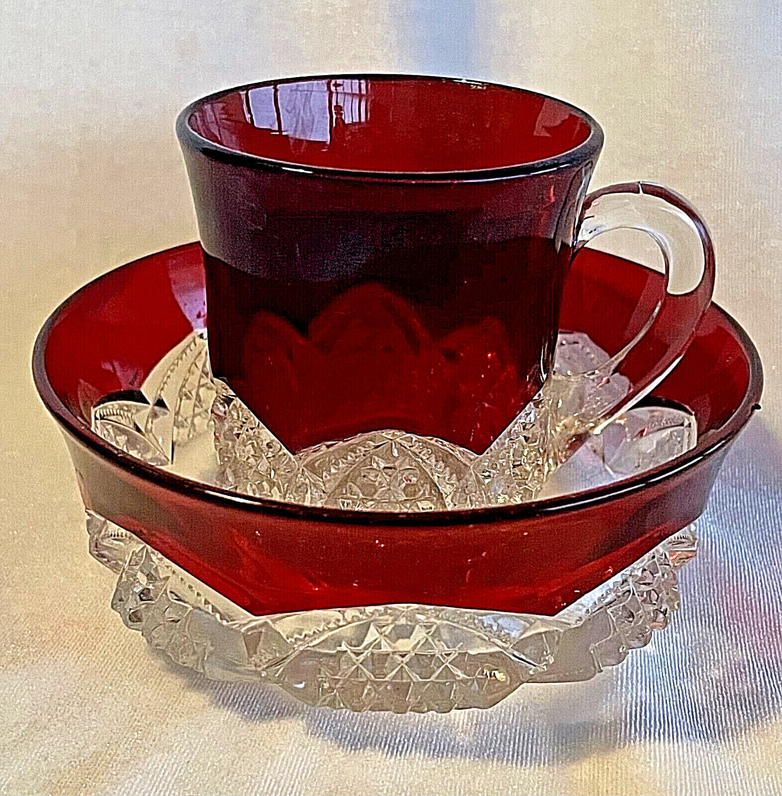 1900s EAPG Duncan Miller Button & Arches Ruby Flashed Mug and Bowl Set Без бренда