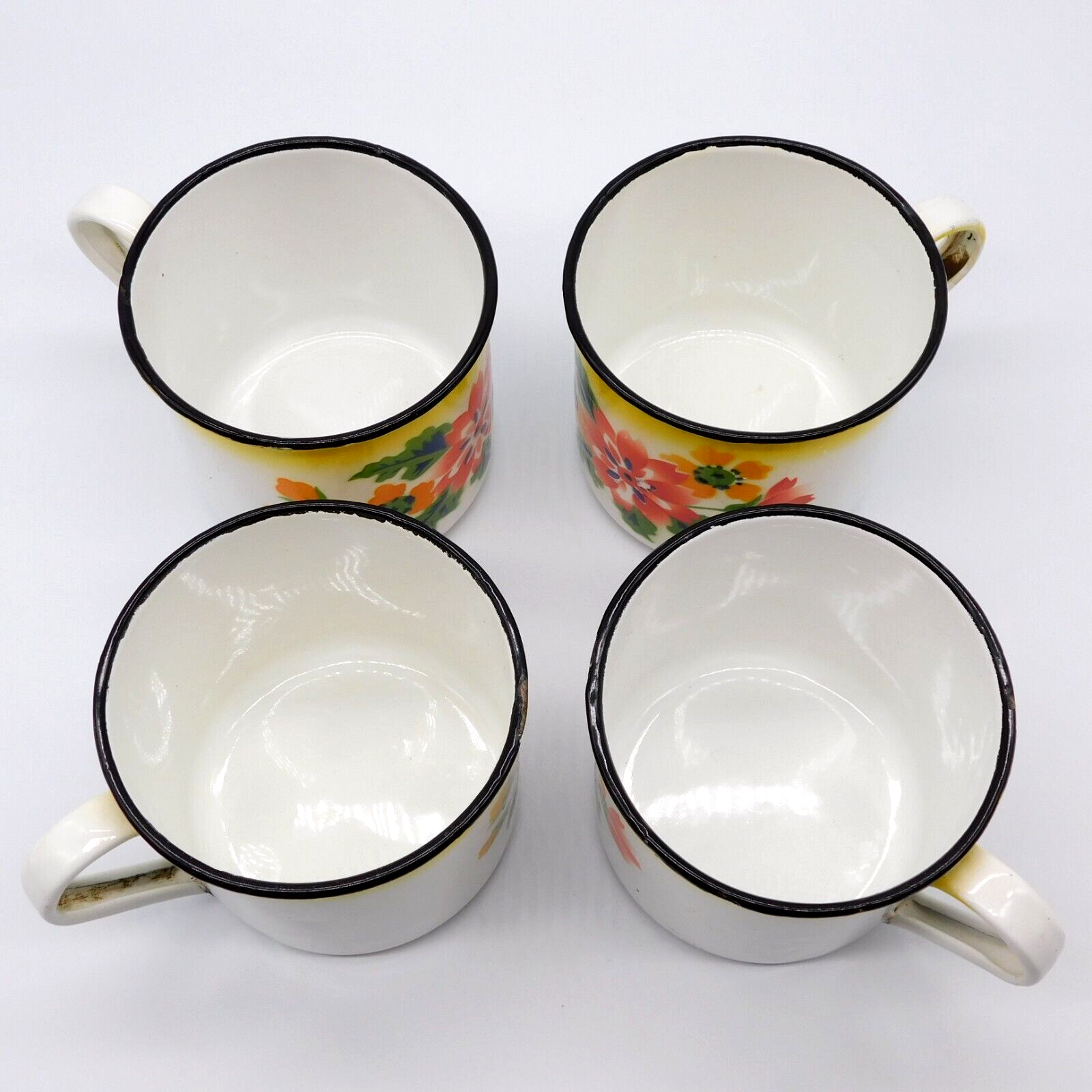 VTG 14 pc Metal Rossini Enamel Ware Floral Set 2 plates 8 bowls 4 cups Hong Kong Rossini - фотография #12
