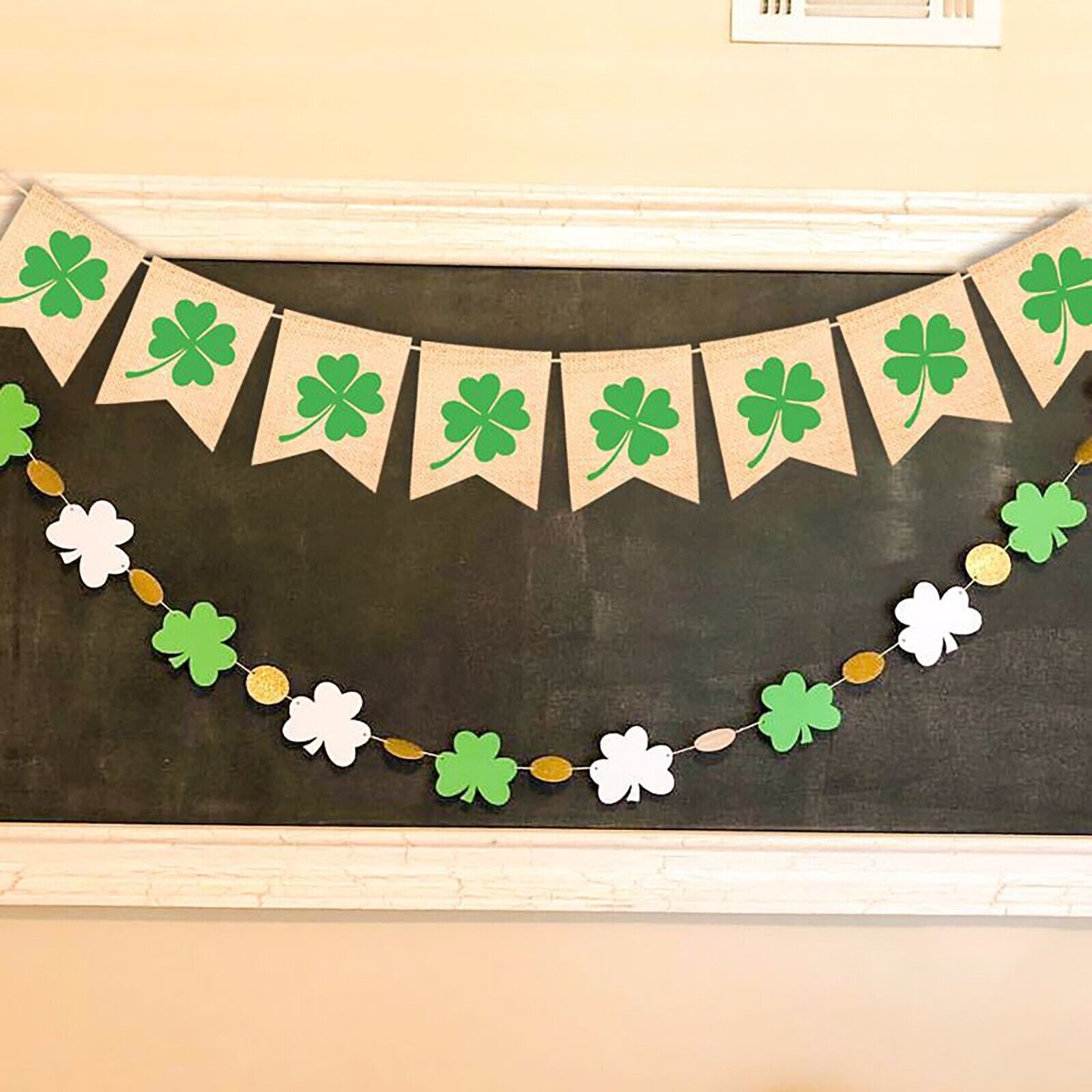 2024 St. Patrick's Day Shop Scene Layout Decoration Linen Flag Pennant Bunting Без бренда - фотография #11