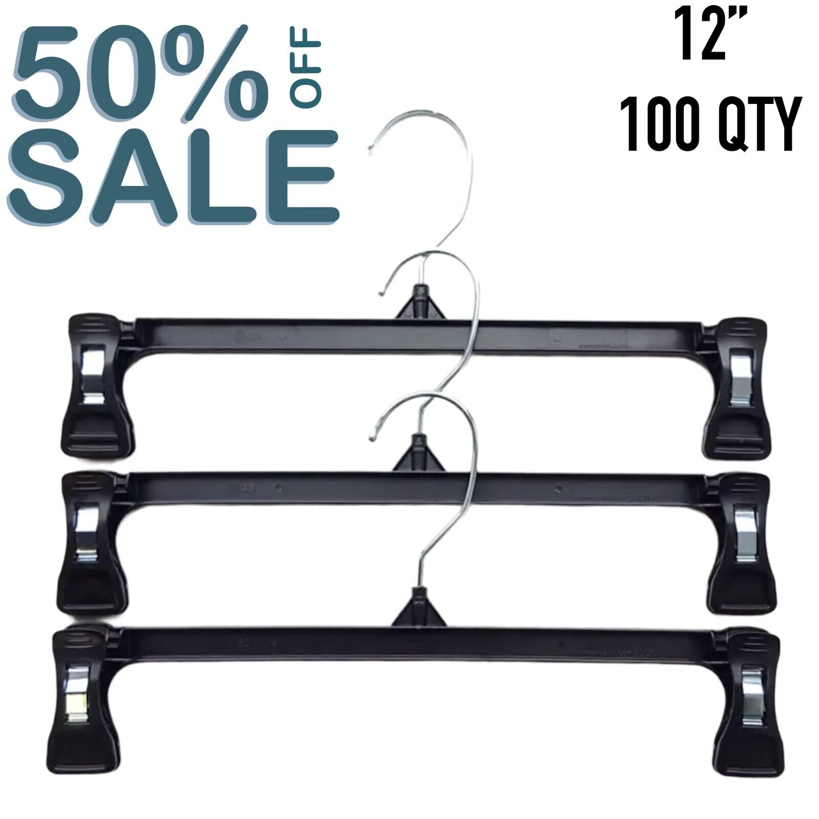 Black Clothes Hangers with PADDED CLIPS-12" pant-Lot of 100*SALE*50% off(IT#28) SSI Does Not Apply