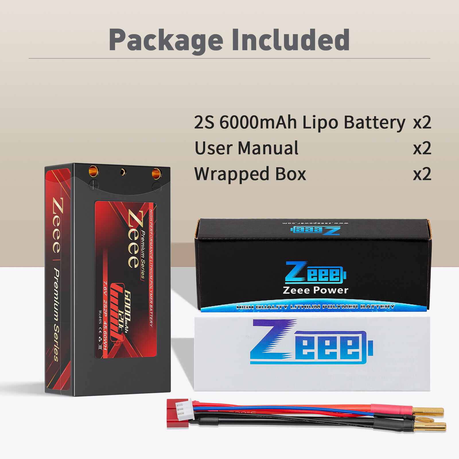 2x Zeee 6000mAh 7.6V 120C Shorty 2S LiPo Battery Deans Hardcase for RC Car Truck ZEEE Does Not Apply - фотография #6