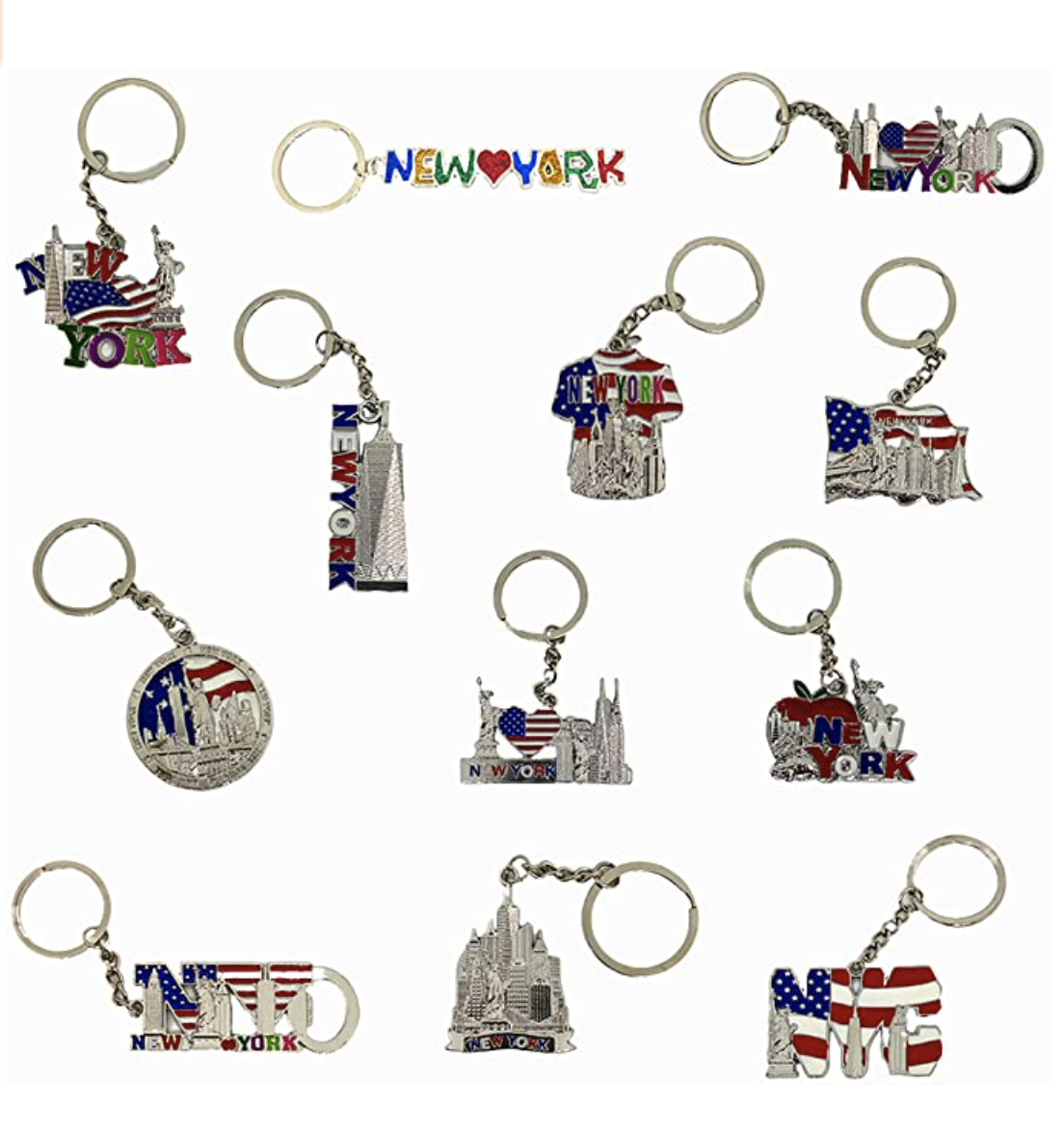 12 Pack New York City Metal Keychains NYC  KeyRing Souvenir Collection, Gift Set Без бренда