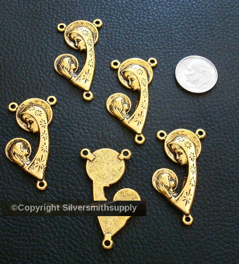 5 Virgin Mary Baby JESUS rosary link pendants gold pl Catholic religious CFP092 Silversmithsupply - фотография #2