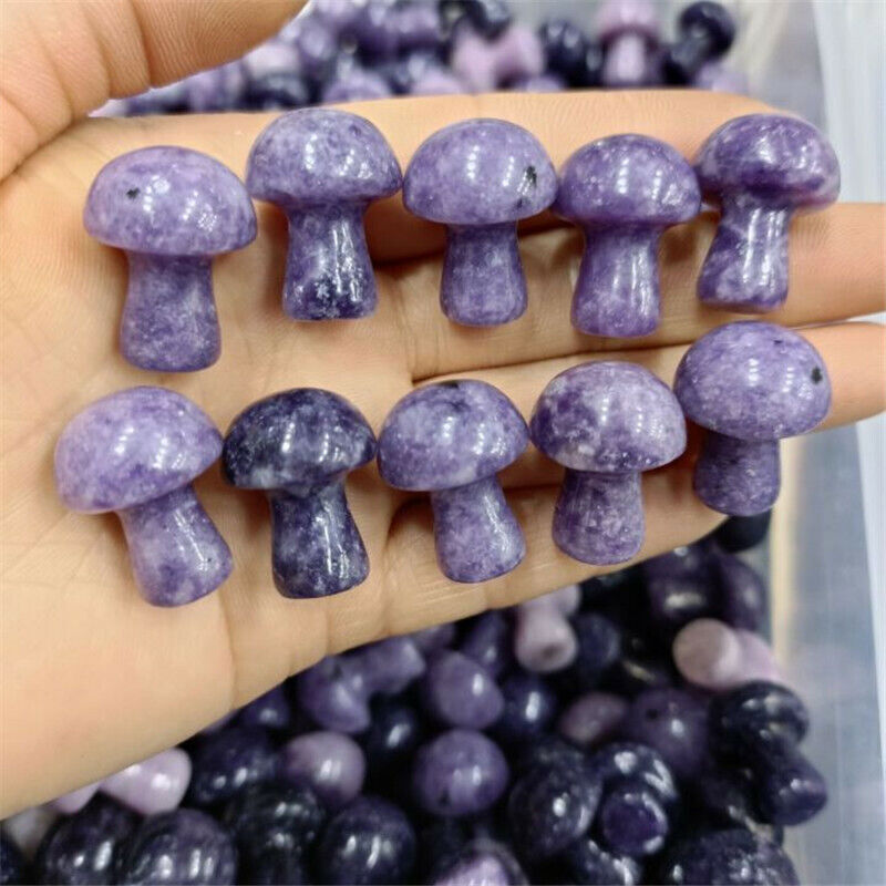 20pcs Mini Natural Purple Lepidolite Stone Mushroom Hand Carved Crystal Healing Без бренда