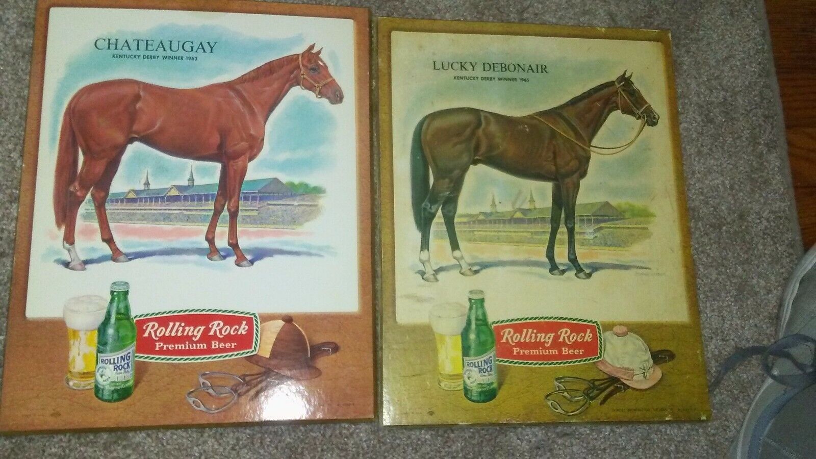 Vintage Rolling Rock Beer Sign Lot Race 🐎 Chateaugay , Lucky Debonair Rare ROLLING ROCK