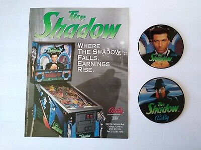 The Shadow Pinball FLYER and 2 Promos Alec Baldwin Plastic Coasters Original NOS Bally The Shadow - фотография #4