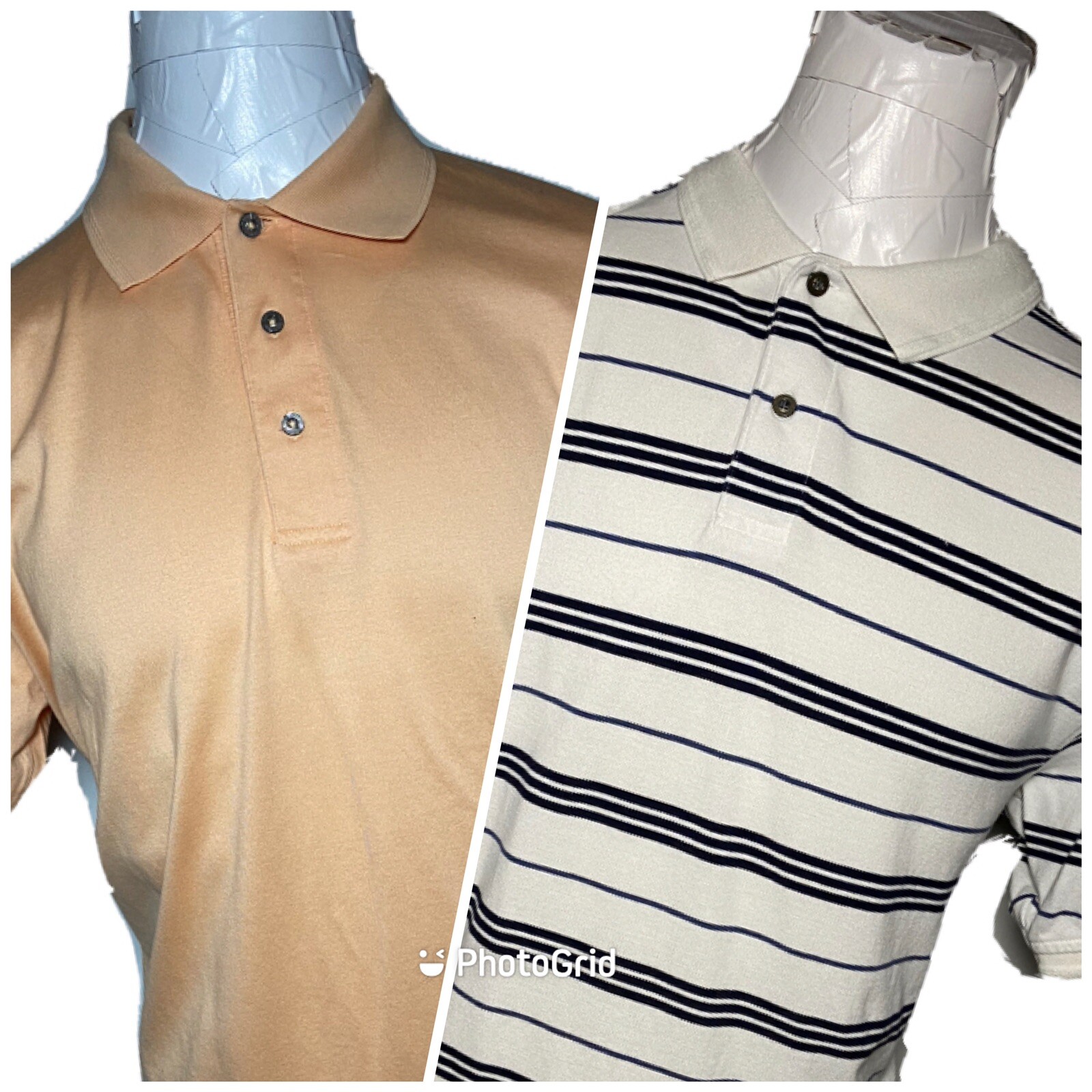 LOT OF 2 Jos A Bank Large L Orange / White Black Mens Casual Polo / Golf Shirt Jos A Bank