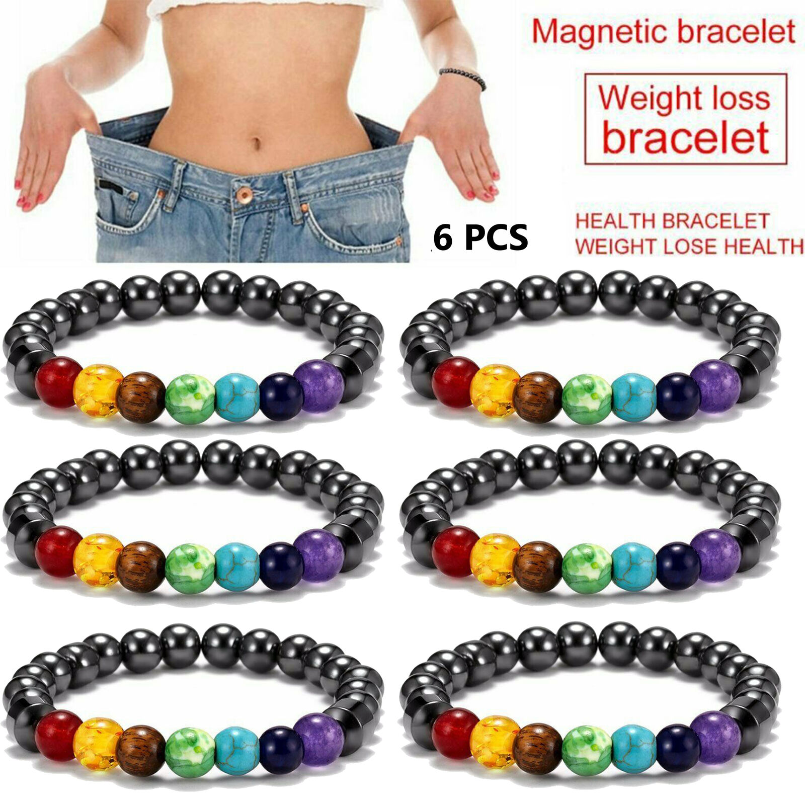 Wholesale 6Pcs Lot Magnetic Hematite Healing Chakra Stone Weight Loss Bracelet Unbranded
