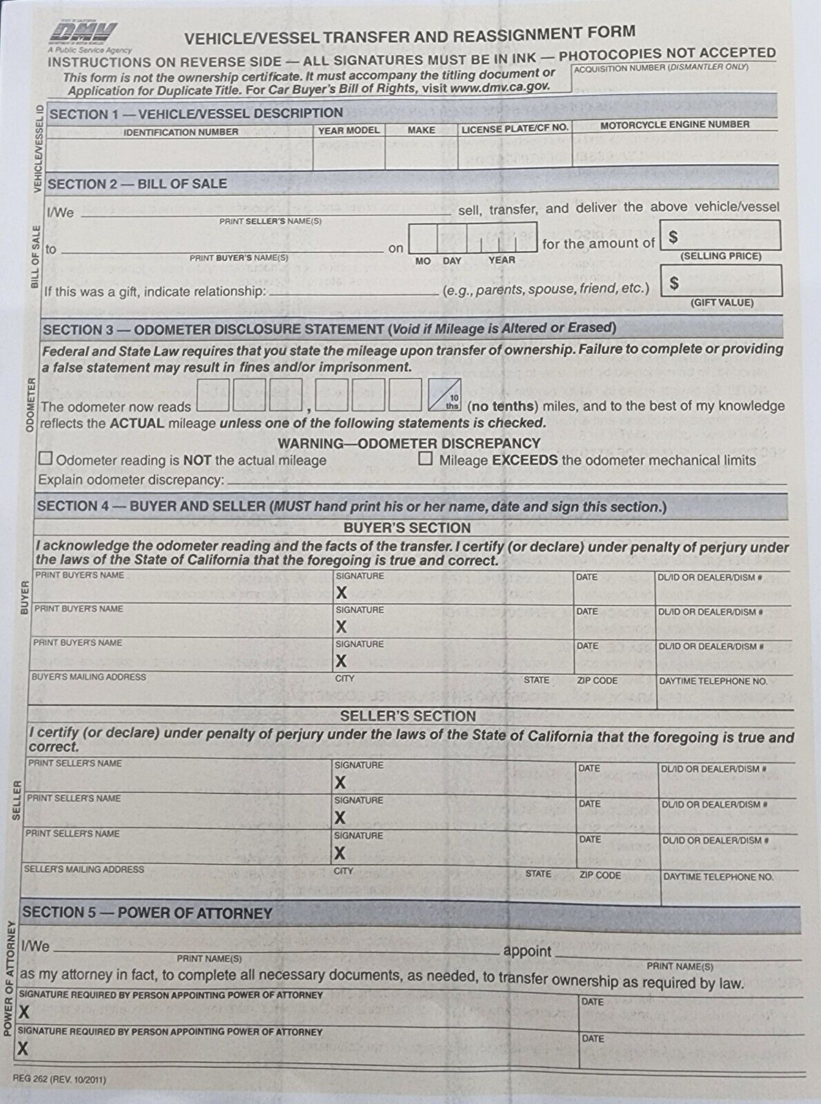 DMV REG 262 Form Pack Of 3 Vehicle / Vessel Transfer and Reassignment Form Без бренда - фотография #2