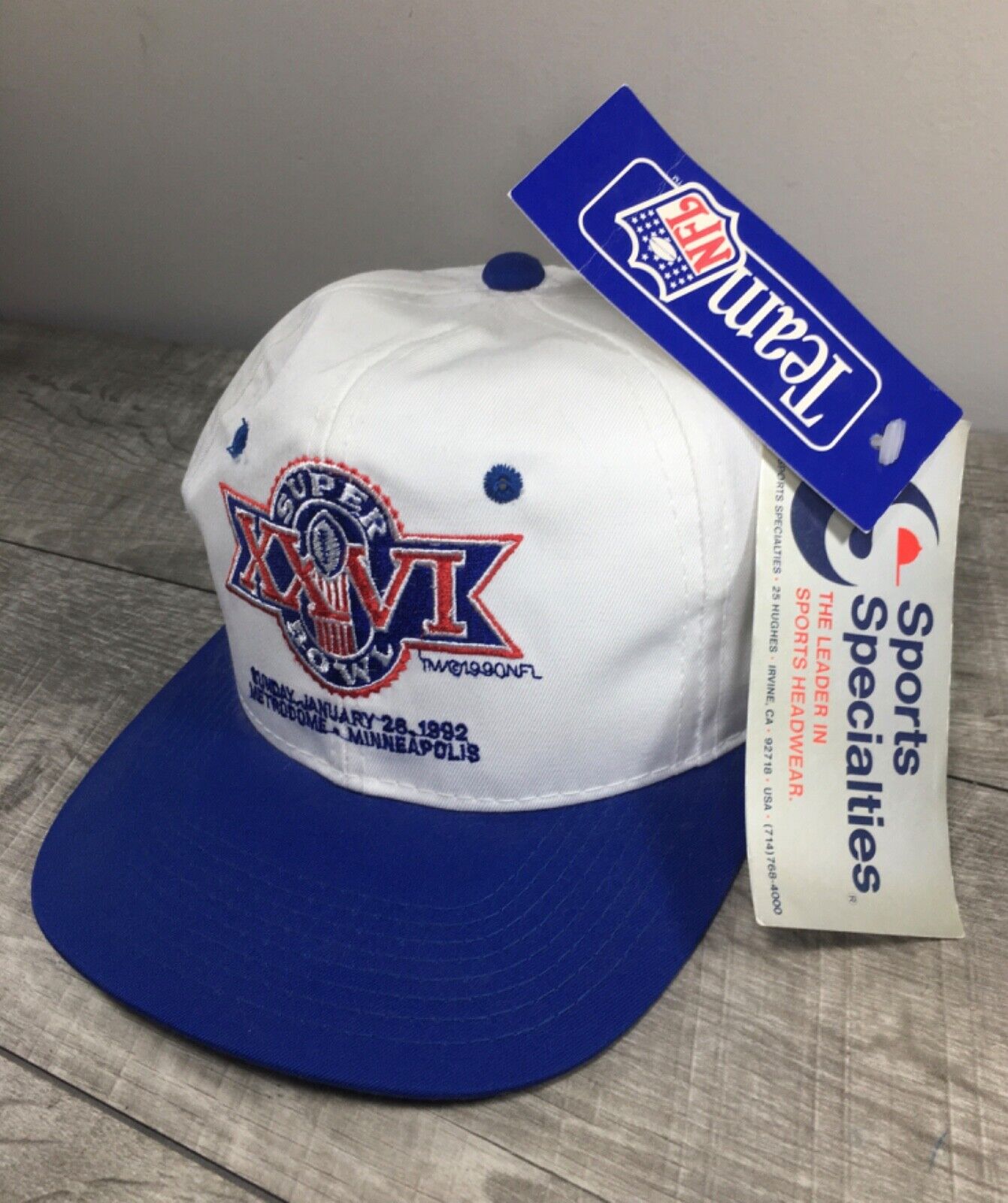 Vintage Sports Specialties Twill NOS Super Bowl XXVI Blue Snapback Hat Cap 90s Sports Specialties - фотография #2