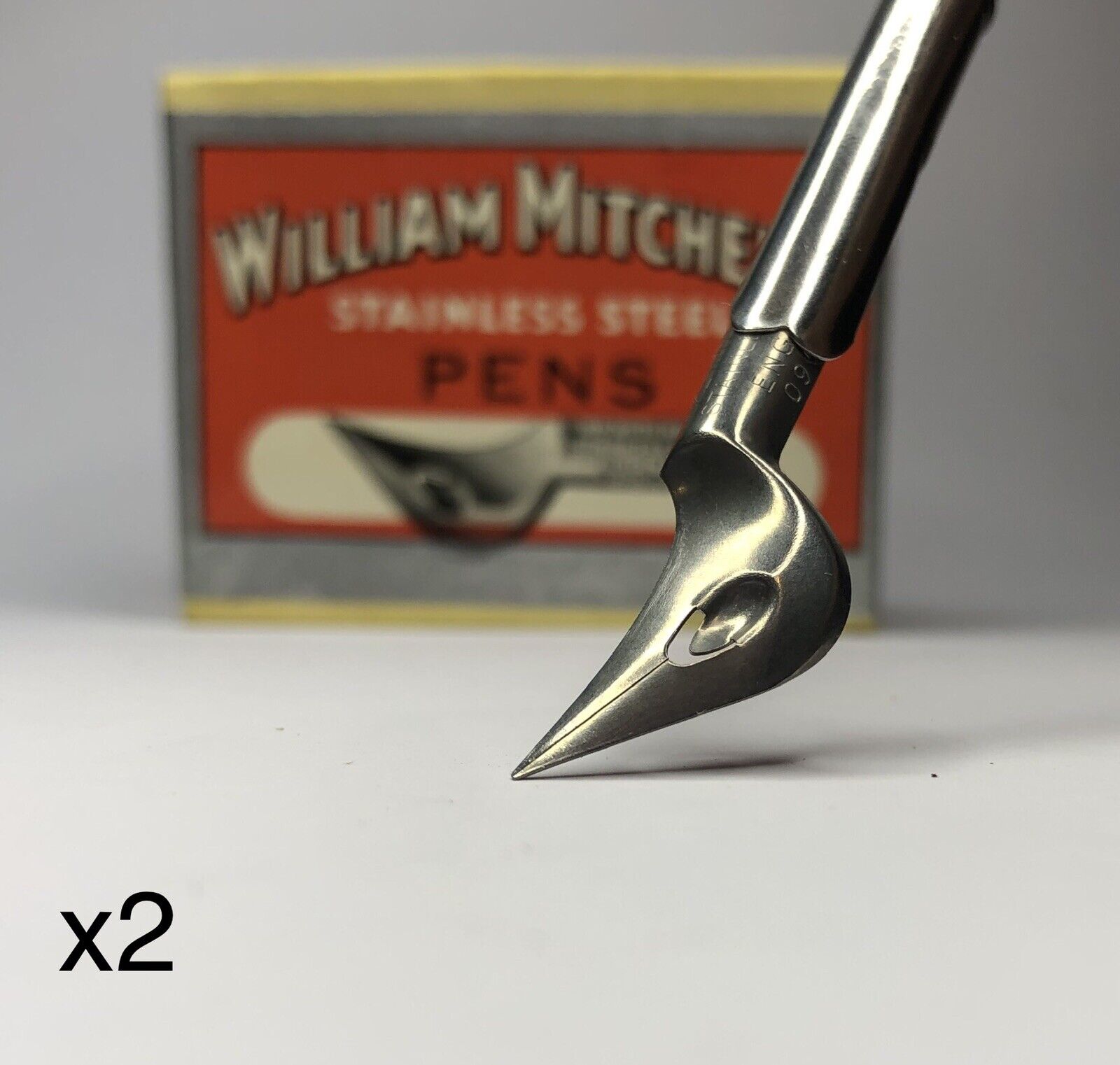 x2 William Mitchell's Stainless Steel Oblique 0950 Pen Nibs NEW Vintage Dip Pen William Mitchell