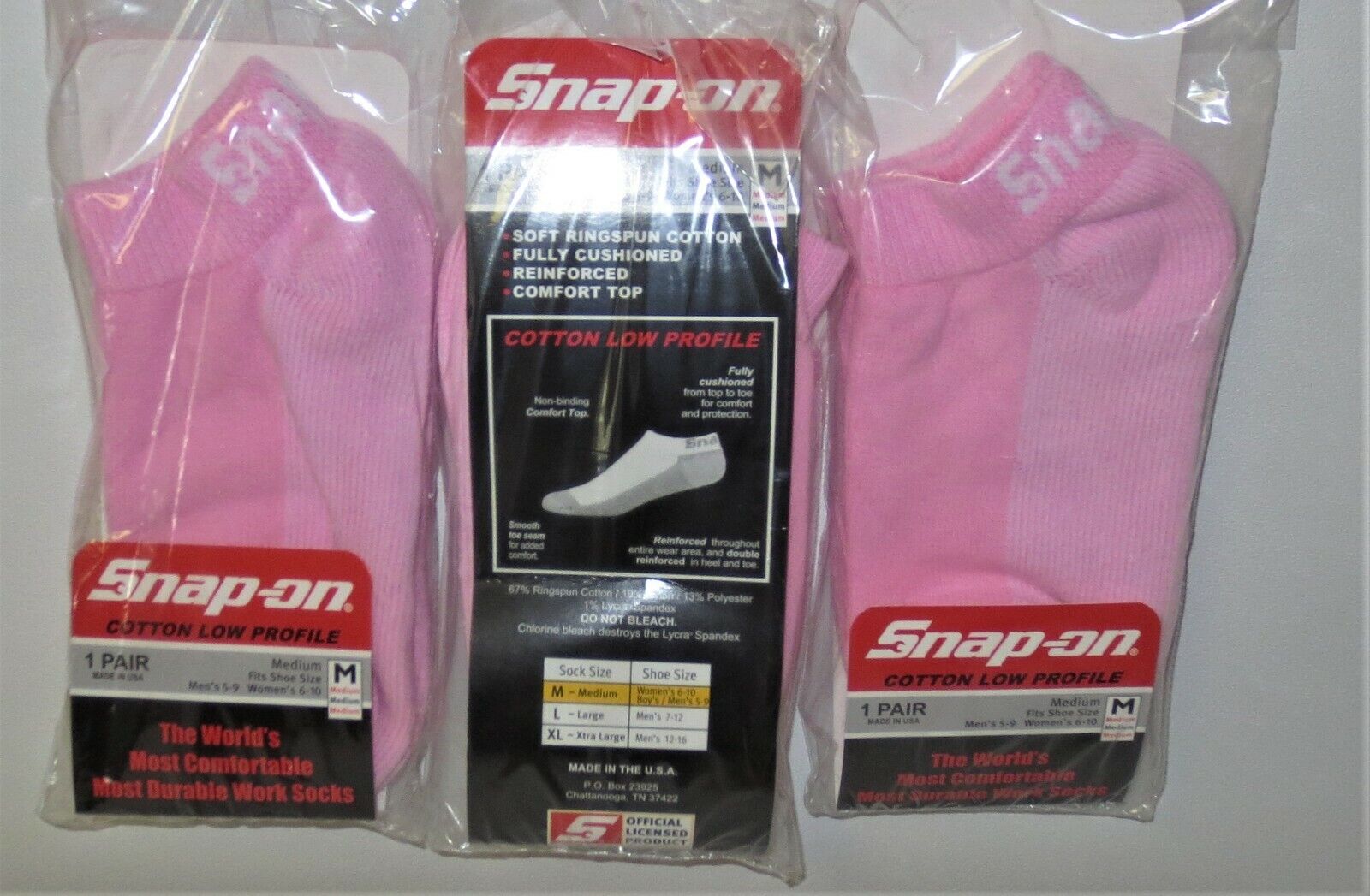 3 PAIRS Snap-On PINK Low Profile Socks MEDIUM 6-10 *FREE SHIP* MADE IN USA *NEW* Snap-on - фотография #2