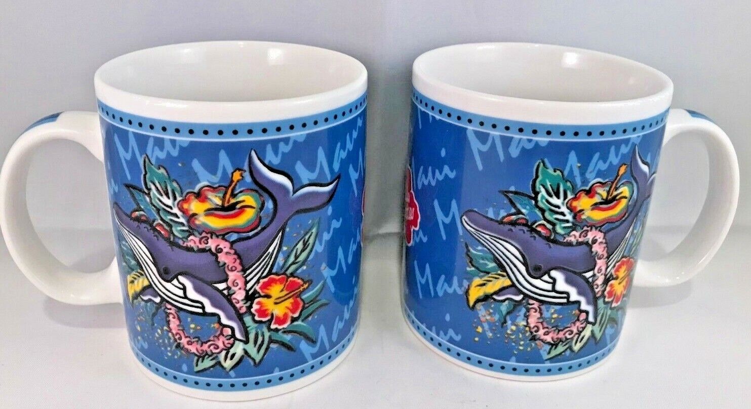 Hilo Hattie Maui Hawaii Blue Whale Souvenir Coffee Tea Cup Mug Lot of 2 Без бренда