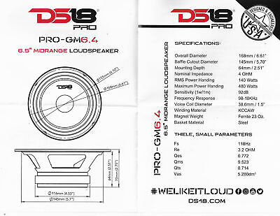 2 Pack DS18 PRO-GM6.4 6.5" Midrange Speakers 4 Ohm 960W Max Mid Range Pair DS18 PRO-GM6.4-(2Boxes) - фотография #8