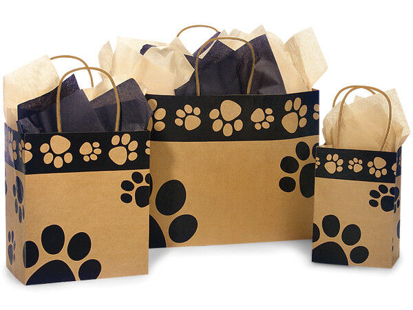 Lot 125 Recycled Kraft Paw Print Paper Gift Wrap Bags 3 Sizes Cat Dog Paws Pets Green Way PPKA