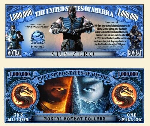 Mortal Kombat Sub-Zero Pack of 10 Collectible 1 Million Dollar Bills Novelty Unbranded Mortal Kombat